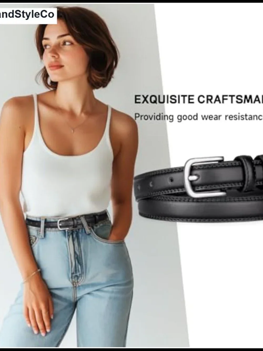 Women's Fashion Belts 2 Pack Faux Leather PU Minimalist Silver Buckle Trendy